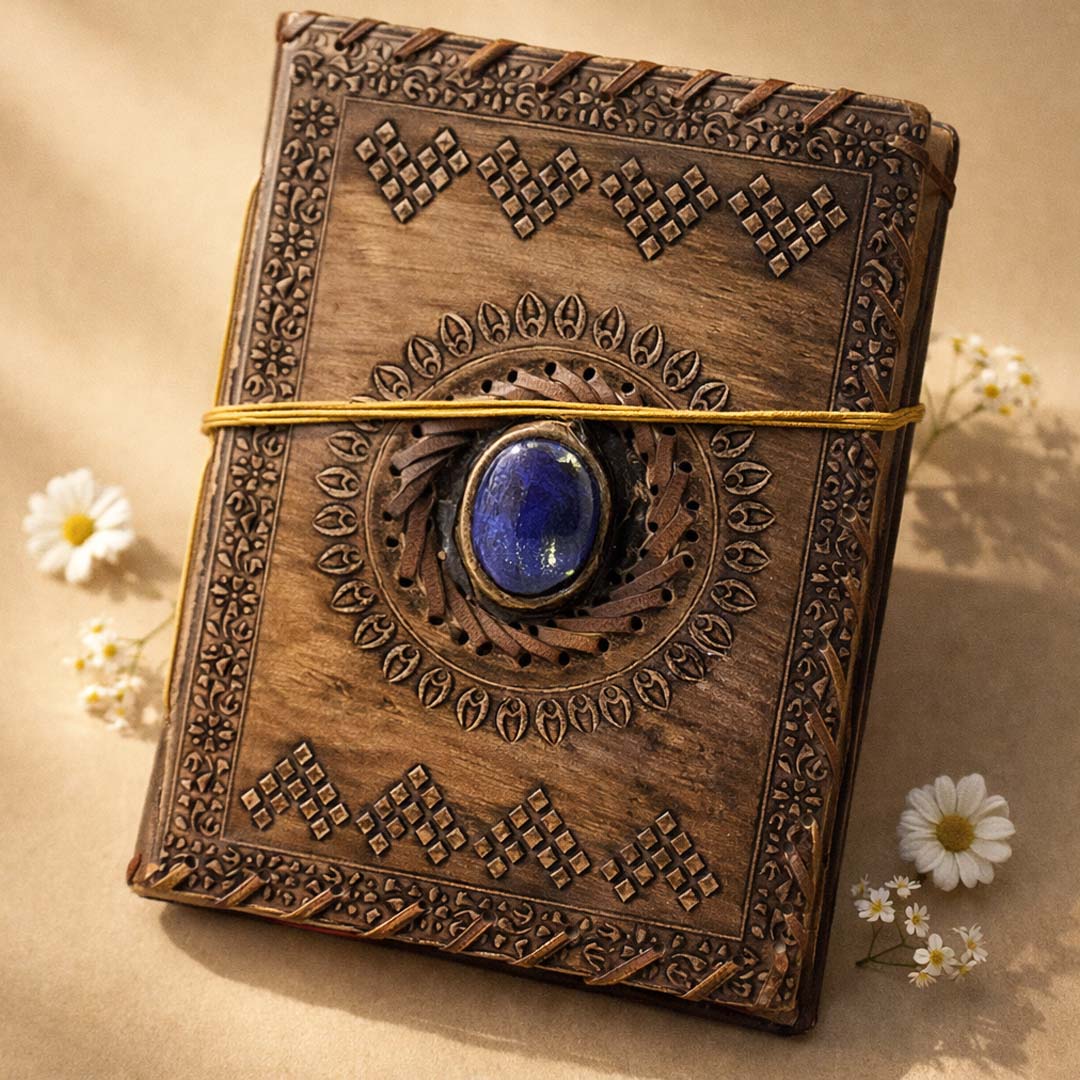 Royal Vintage Embossed Leather Journal with Stone