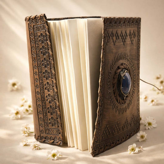 the Royal Vintage Embossed Leather Journal with Stone is designed for those who appreciate creativity