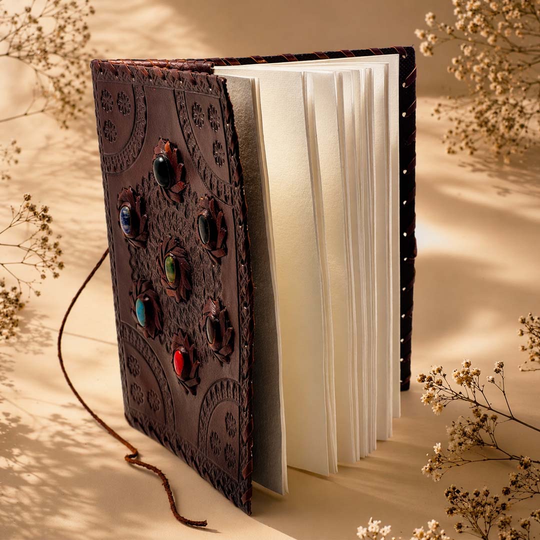 Premium Royal Chakra Stone Leather Journal