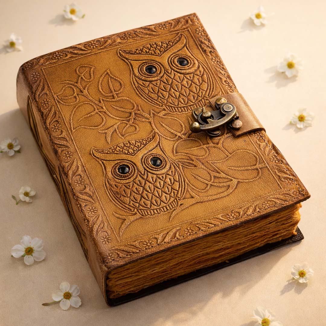 Antique Owl Leather Journal with Lock