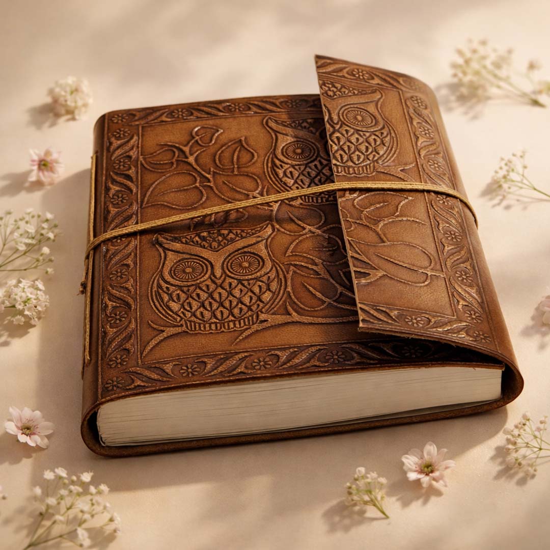Classic Owl Embossed Leather Journal